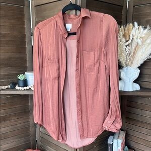 a new day Tan Button Down Shirt Relaxed Dress Collar